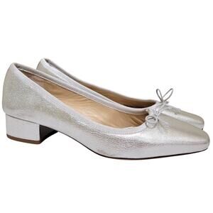 Veronica Beard Women Cecile Low Block Heel Ballet Pump Size US 7M Silver Leather